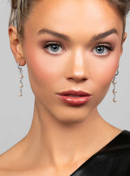 Ariel Taub Pearla Pearl and Crystal Drop Earrings in Silver