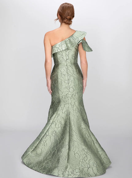 Anne Barge Perry Jacquard One Shoulder Trumpet Gown