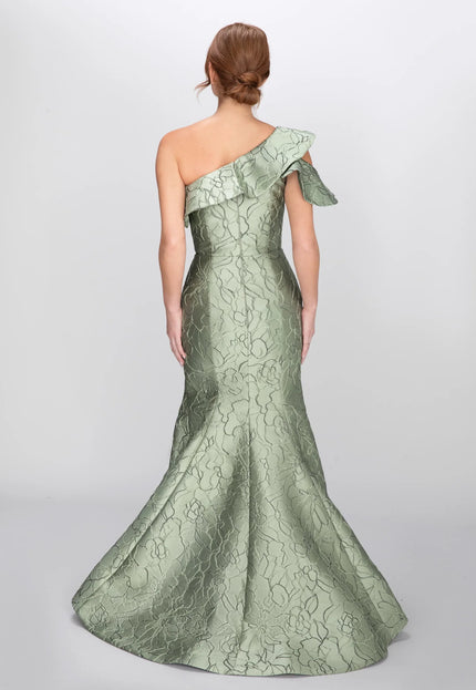 Anne Barge Perry Jacquard One Shoulder Trumpet Gown