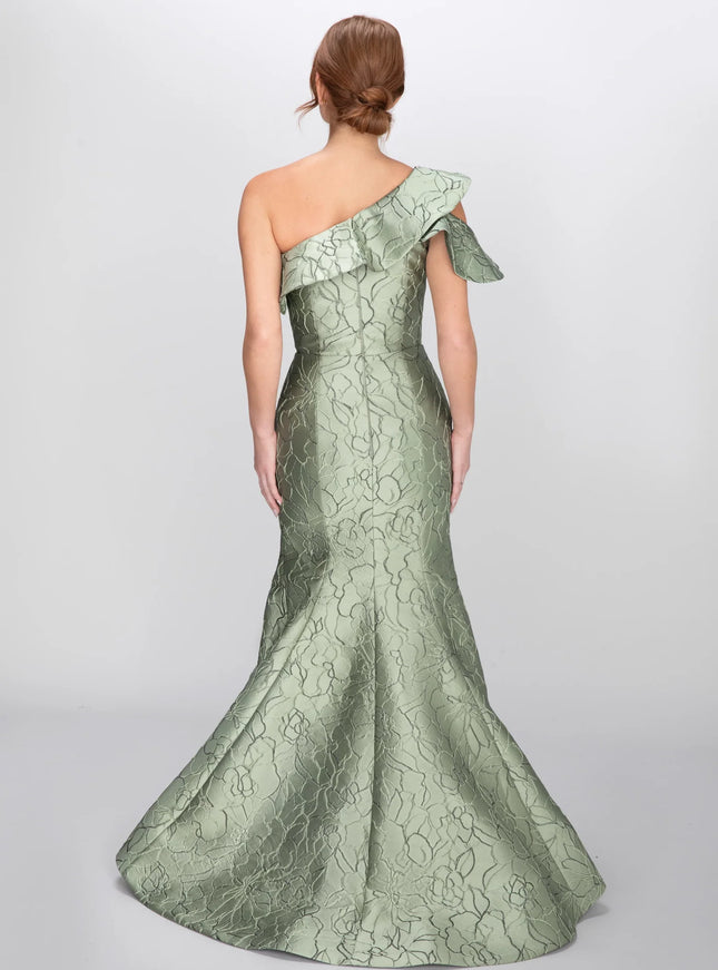 Anne Barge Perry Jacquard One Shoulder Trumpet Gown