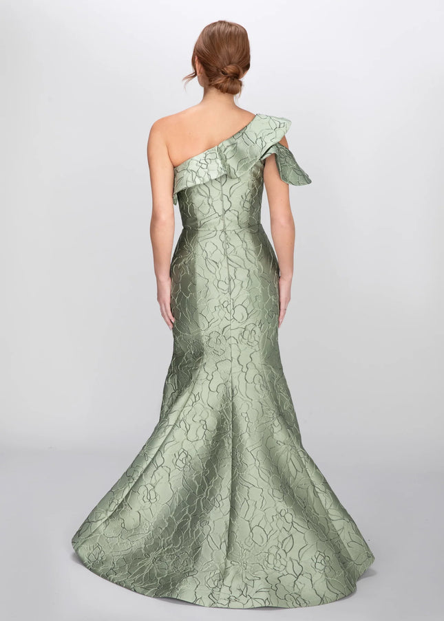 Anne Barge Perry Jacquard One Shoulder Trumpet Gown