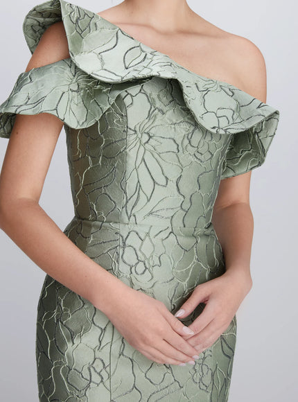 Anne Barge Perry Jacquard One Shoulder Trumpet Gown