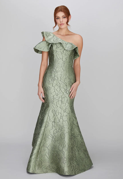 Anne Barge Perry Jacquard One Shoulder Trumpet Gown