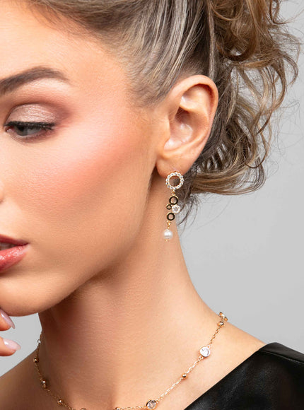 Phoebe Crystal and Pearl Circle Drop Earrings
