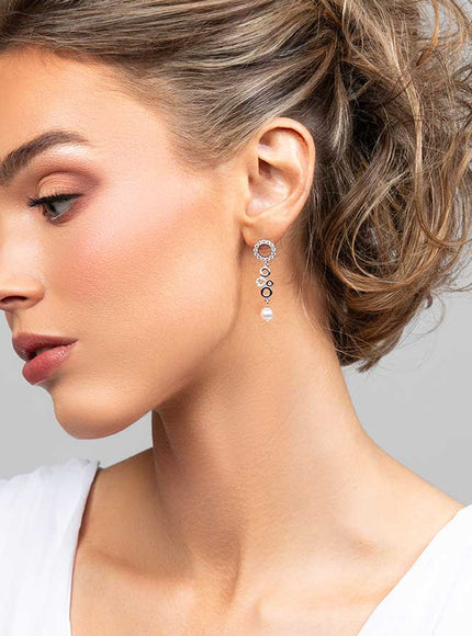 Phoebe Crystal and Pearl Circle Drop Earrings