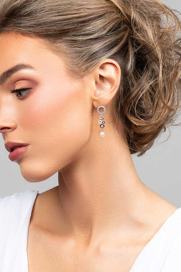 Phoebe Crystal and Pearl Circle Drop Earrings