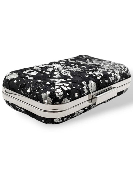 Phoenix Black and Silver Silk Brocade Clutch