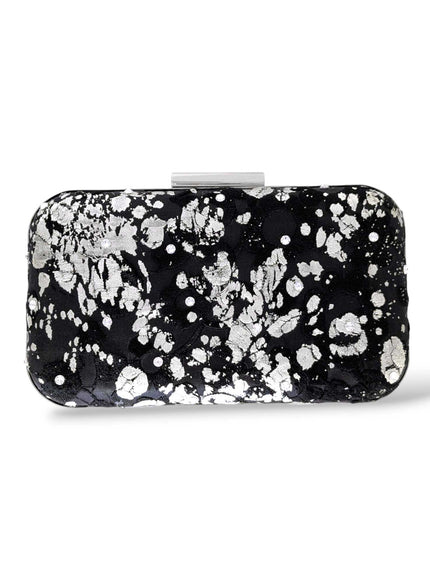 Phoenix Black and Silver Silk Brocade Clutch