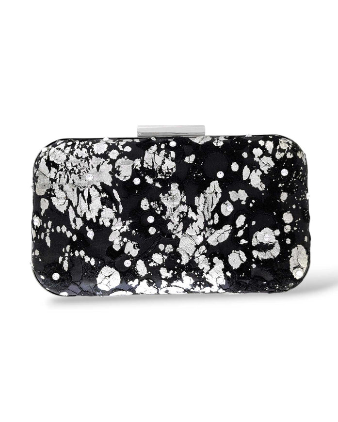 Ariel Taub Phoenix Black and Silver Silk Brocade Clutch