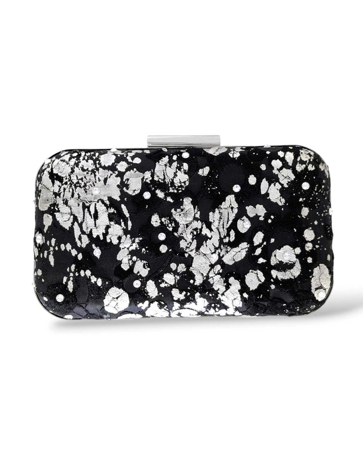 Ariel Taub Phoenix Black and Silver Silk Brocade Clutch