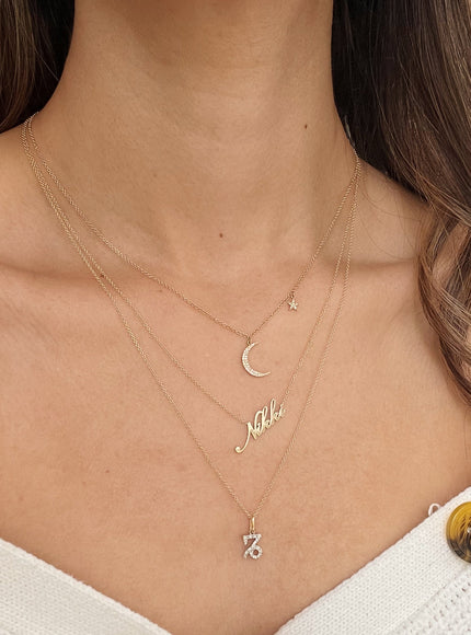 Zoe Lev Pave Diamond Moon and Star Necklace