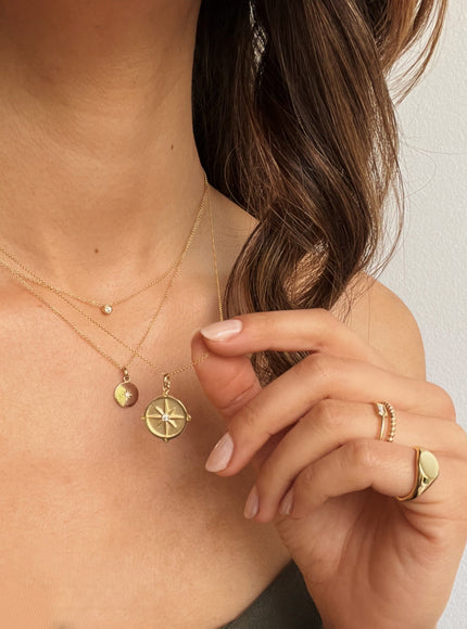 Zoe Lev 14K Gold Diamond Compass Medallion Pendant