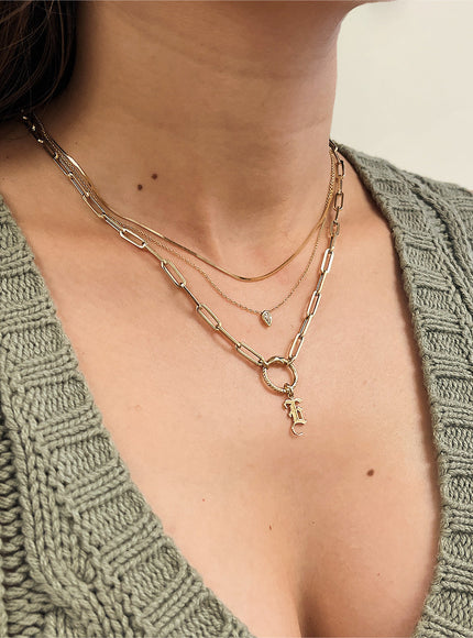 Zoe Lev 14K Gold Large Paper Clip Chain with Snake Enhancer Necklace
