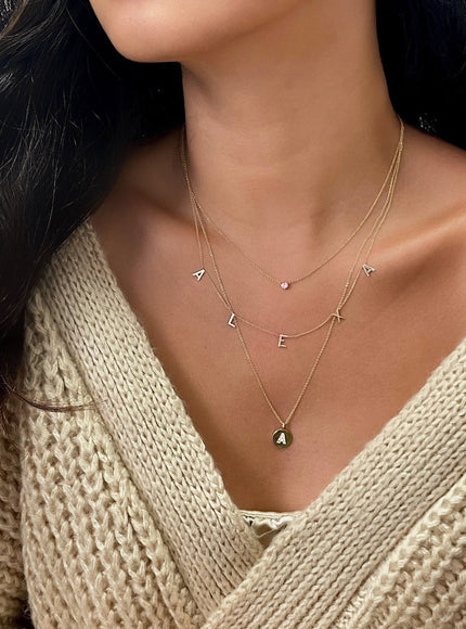 Zoe Lev 14K Gold Diamond Initial Small Disc Necklace