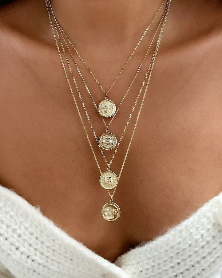 Zoe Lev 14K Gold and Diamond Moon Medallion Pendant