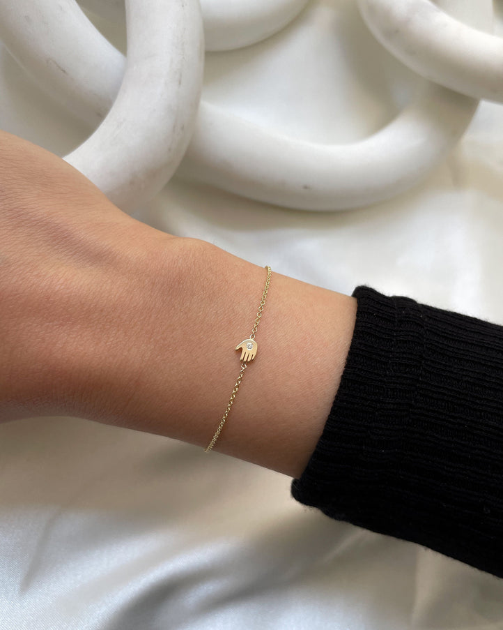 Zoe Lev 14K Gold Tiny Hamsa Bracelet with Diamond