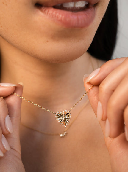 Zoe Lev Diamond Framed Small Fluted Heart Necklace