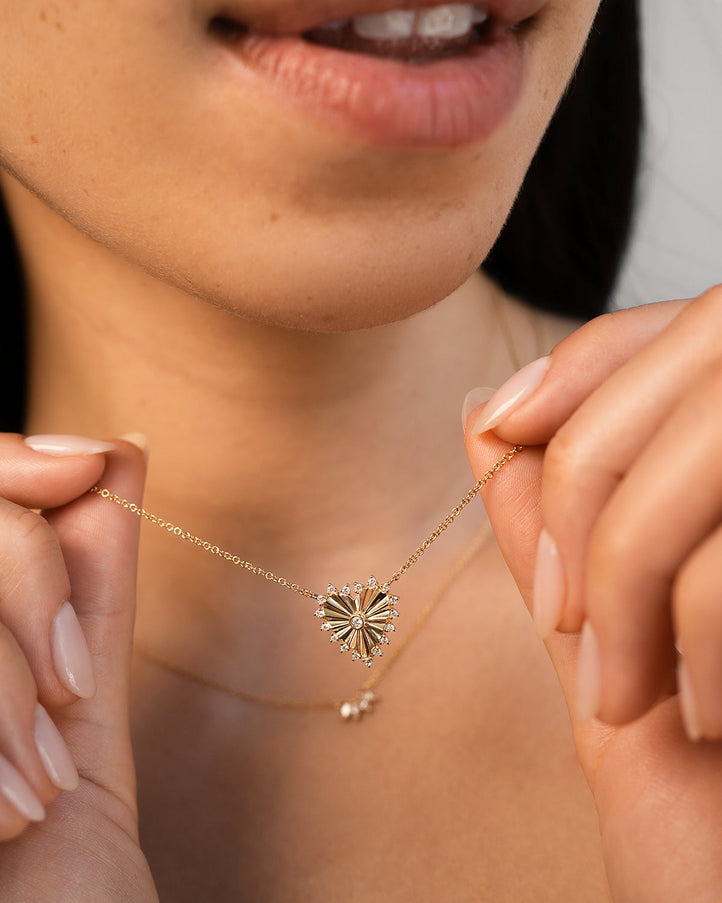 Zoe Lev Diamond Framed Small Fluted Heart Necklace
