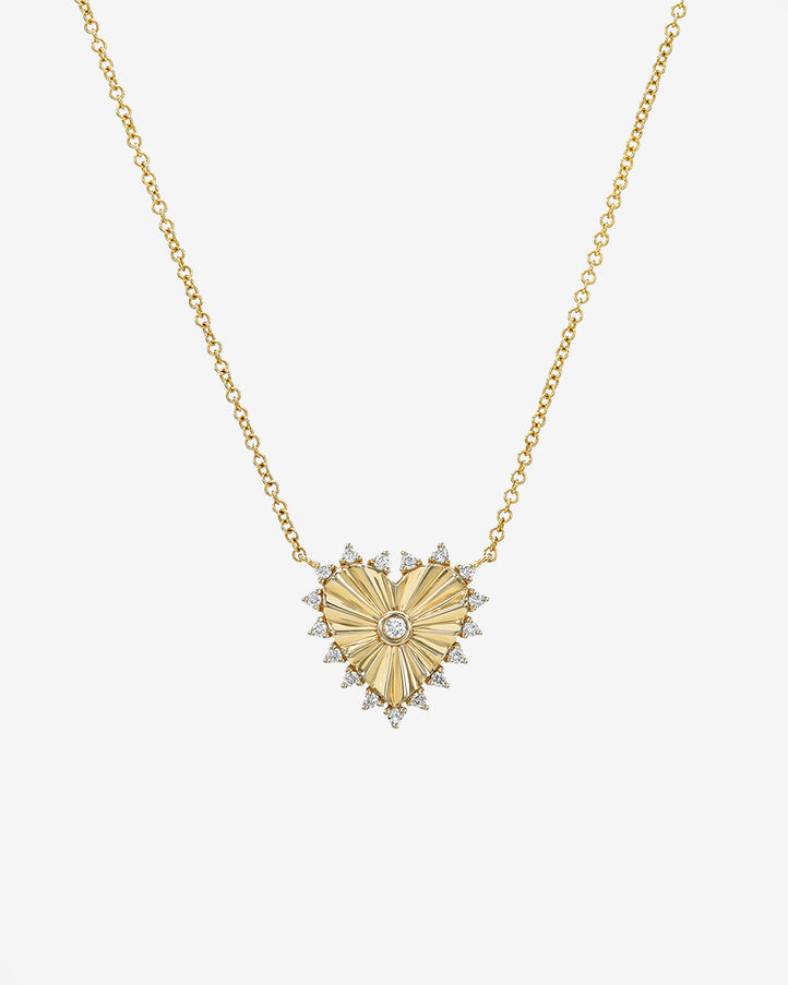 Zoe Lev Diamond Framed Small Fluted Heart Necklace