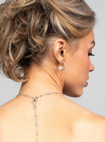 Prim Crystal Hoop with Floating Pearl Earrings
