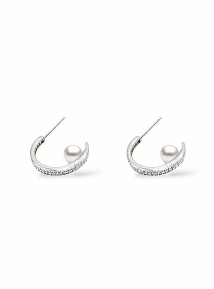 Prim Crystal Hoop with Floating Pearl Earrings