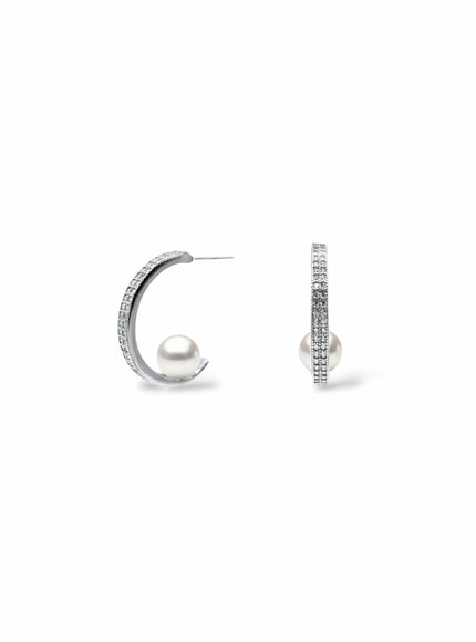 Prim Crystal Hoop with Floating Pearl Earrings