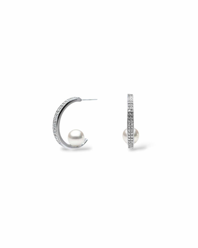 Prim Crystal Hoop with Floating Pearl Earrings
