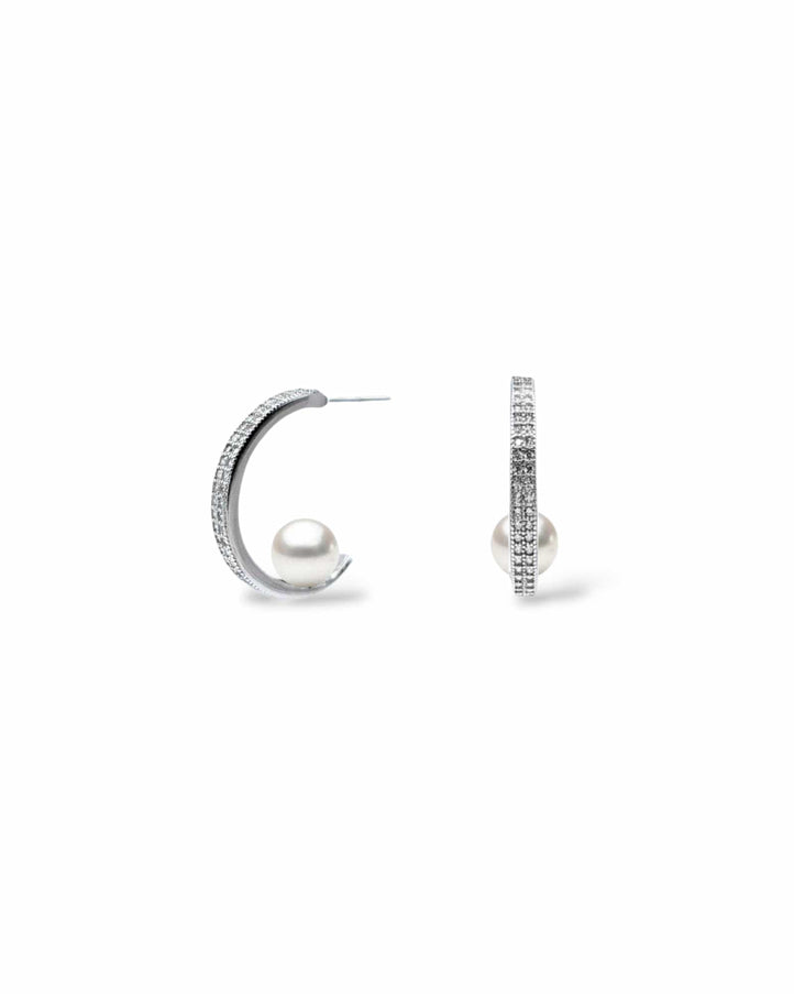 Prim Crystal Hoop with Floating Pearl Earrings