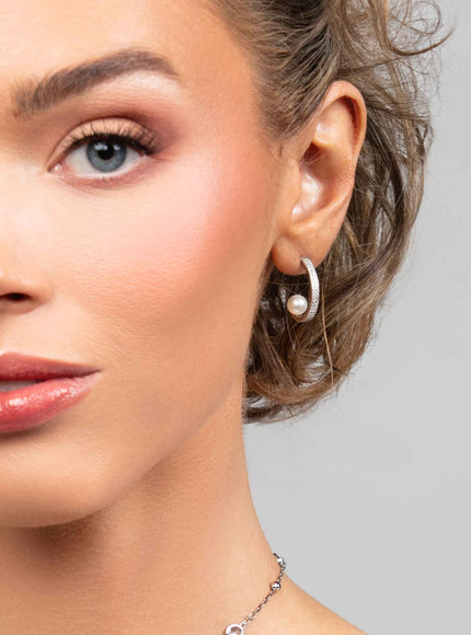 Prim Crystal Hoop with Floating Pearl Earrings