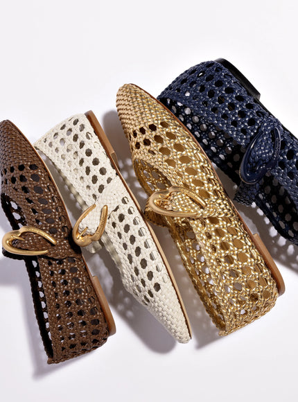 Larroude Verona Macrame Ballet Flat In Ivory Leather