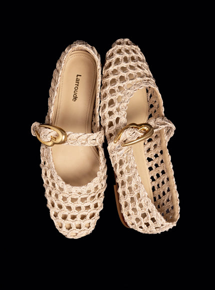 Larroude Verona Macrame In Beige Embroidered Raffia