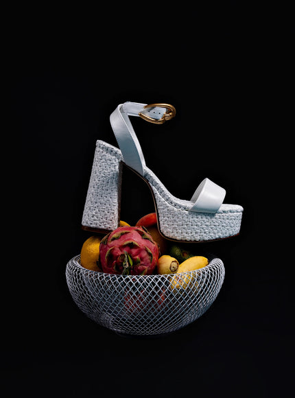 Larroude Dolly Verona Sandal In White Leather and White Raffia