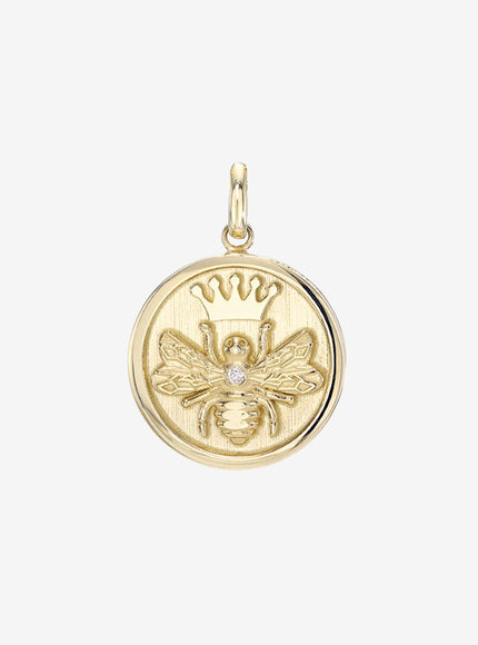 Zoe Lev 14K Gold Diamond Queen Bee Medallion Pendant