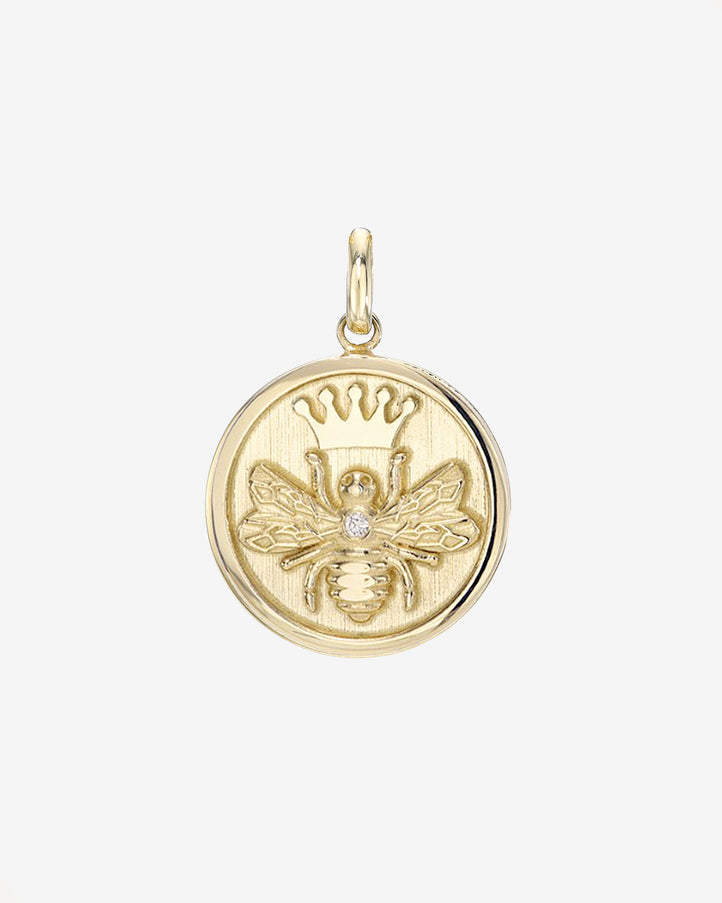 Zoe Lev 14K Gold Diamond Queen Bee Medallion Pendant