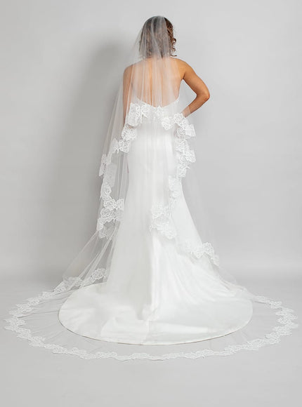 Queenly Two-Tier Cathedral Floral Lace Veil