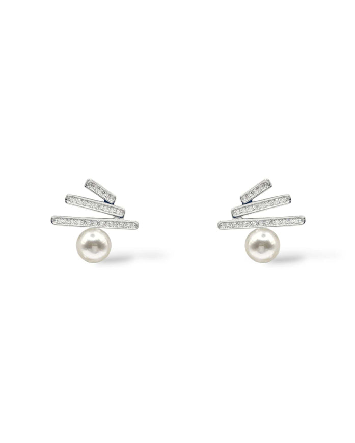 Quinn Zigzag Crystal and Pearl Stud Earrings