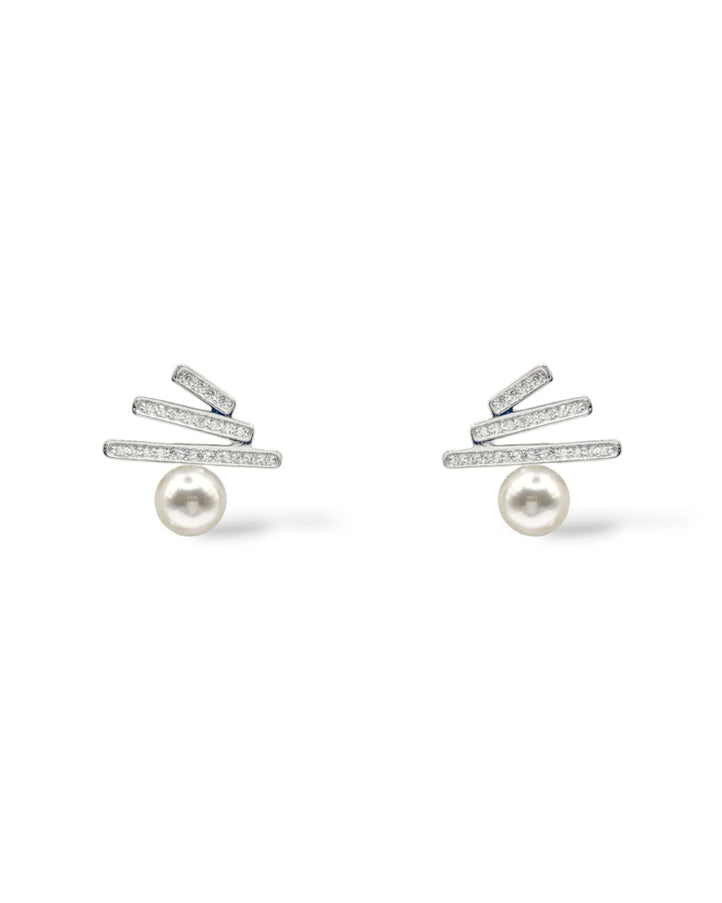 Quinn Zigzag Crystal and Pearl Stud Earrings