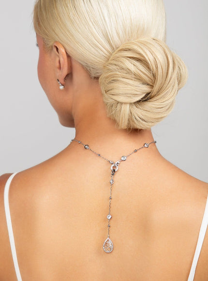 Reed Crystal Teardrop Charm Lariat Necklace