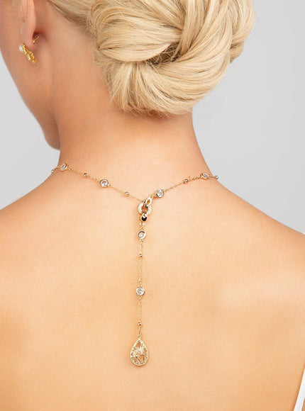 Reed Crystal Teardrop Charm Lariat Necklace