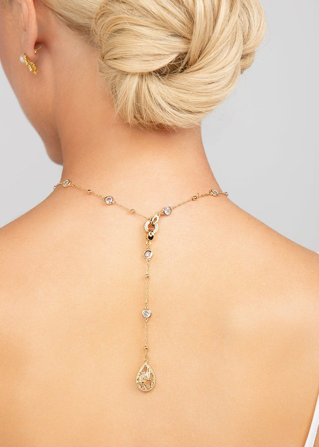 Reed Crystal Teardrop Charm Lariat Necklace