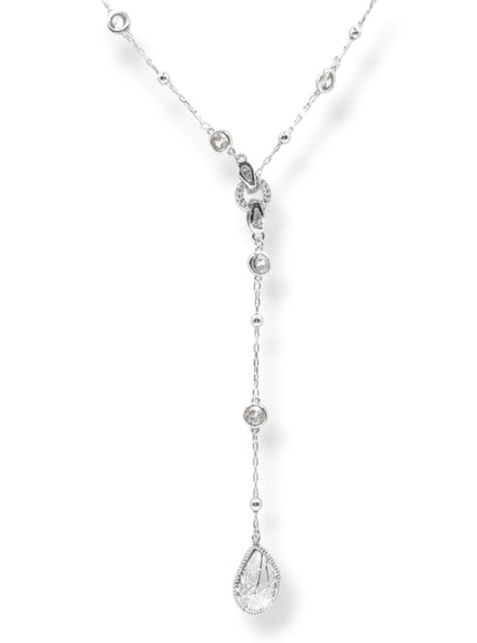 Reed Crystal Teardrop Charm Lariat Necklace