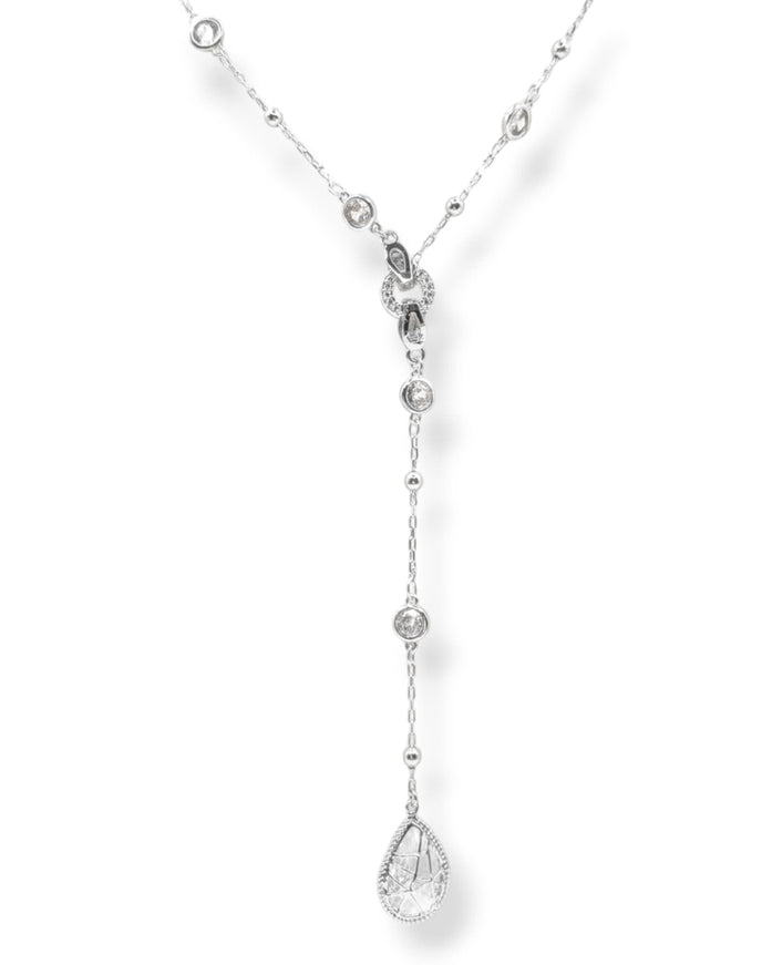 Reed Crystal Teardrop Charm Lariat Necklace
