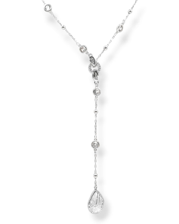 Reed Crystal Teardrop Charm Lariat Necklace