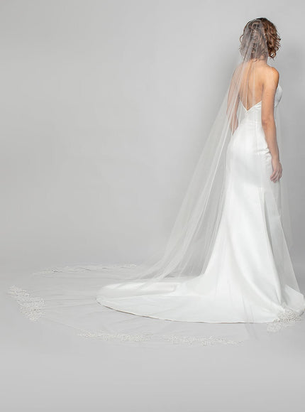 Rose Cathedral Veil with Sequin Floral Appliques