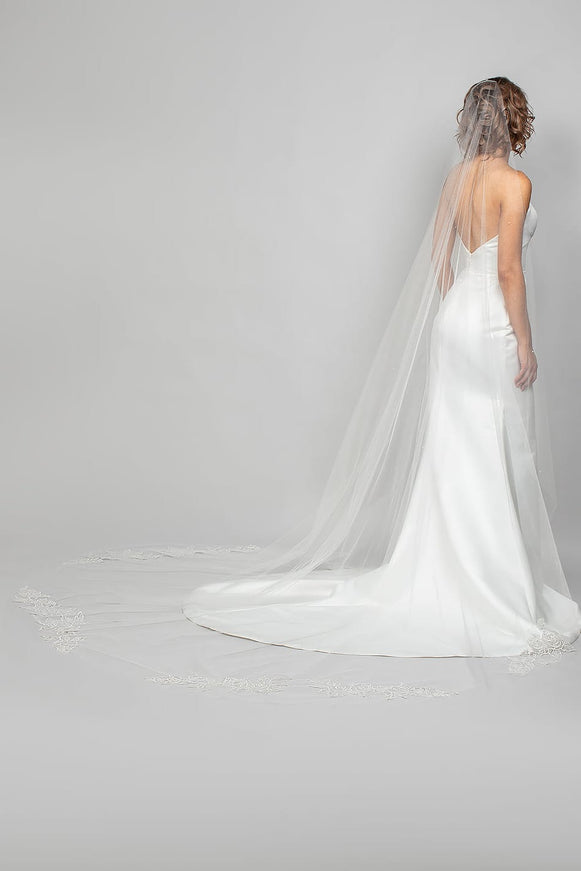 Rose Cathedral Veil with Sequin Floral Appliques