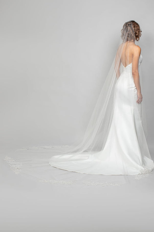 Rose Cathedral Veil with Sequin Floral Appliques