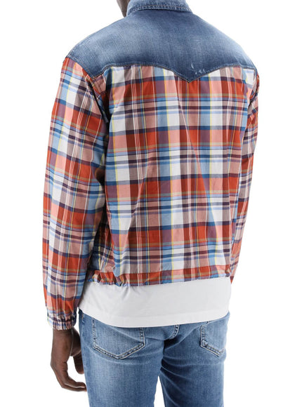 Dsquared2 plaid western shirt with denim inserts