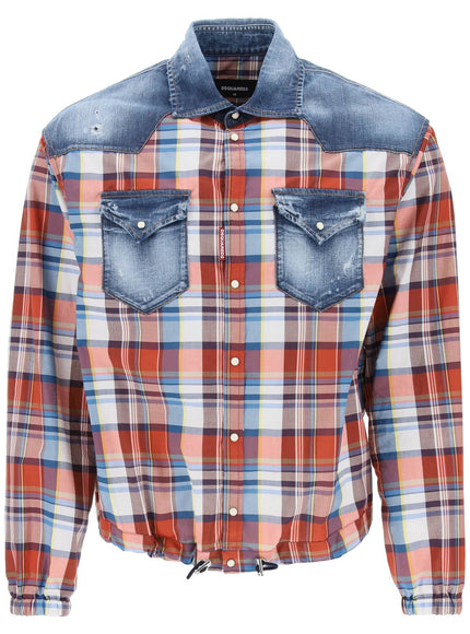 Dsquared2 plaid western shirt with denim inserts