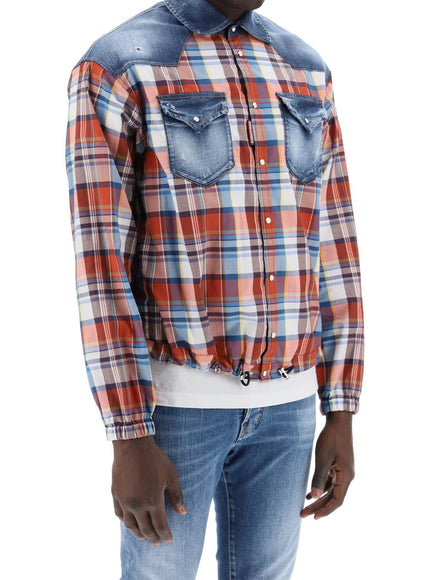 Dsquared2 plaid western shirt with denim inserts