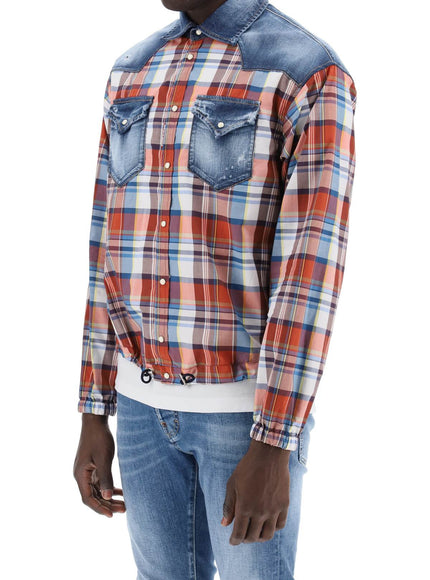 Dsquared2 plaid western shirt with denim inserts